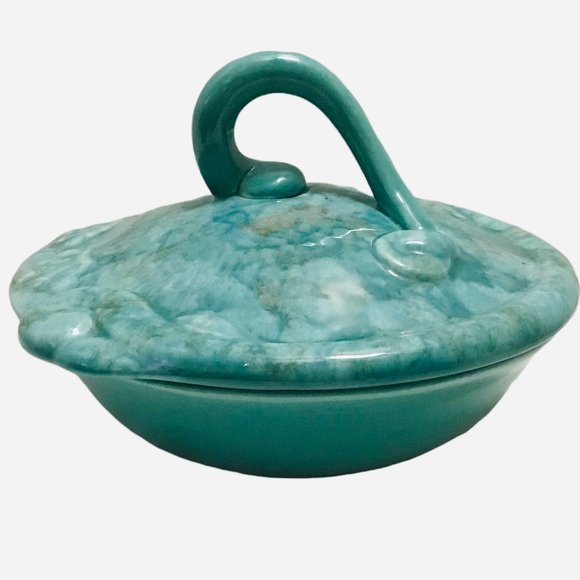 Vintage California USA Pottery 805 Turquoise Lazy Susan Serving Bowl W Lid MCM - Picture 1 of 5